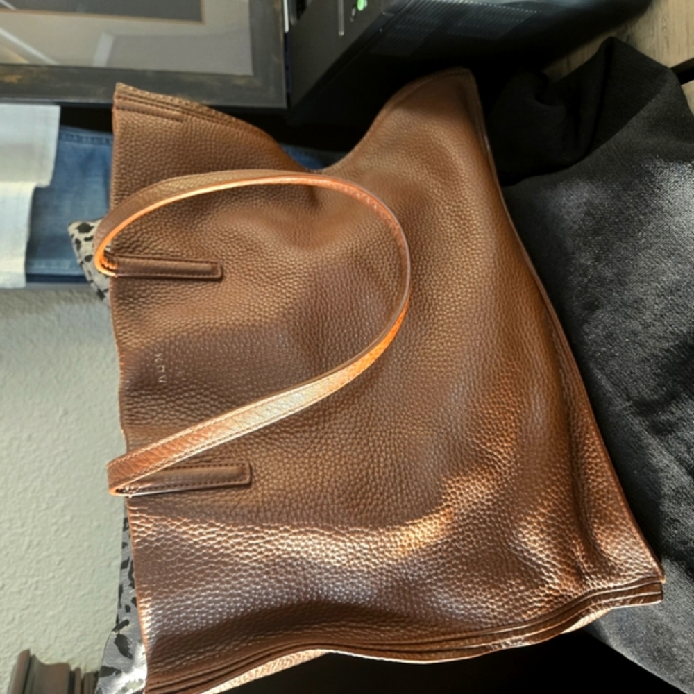 Tan Pebbled Leather Tote Bag